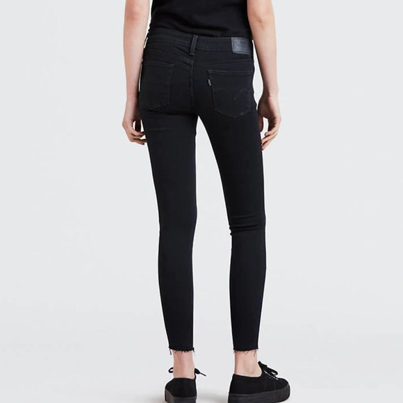 Levis 711 Skinny Black Studded Raw Hem Ankle Jeans - Picture 3 of 6